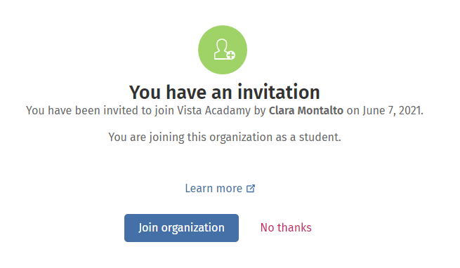 Email inviting a student to join an organization on Oxford English Hub. 